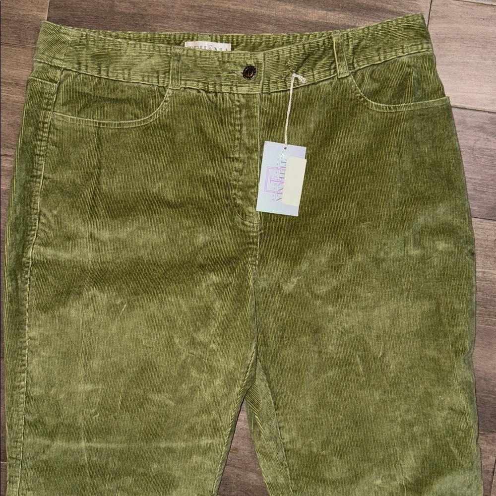 Tehama by Nancy Haley Olive Green Wide Leg Corduroy Pants SZ 14 - Picture 3 of 9